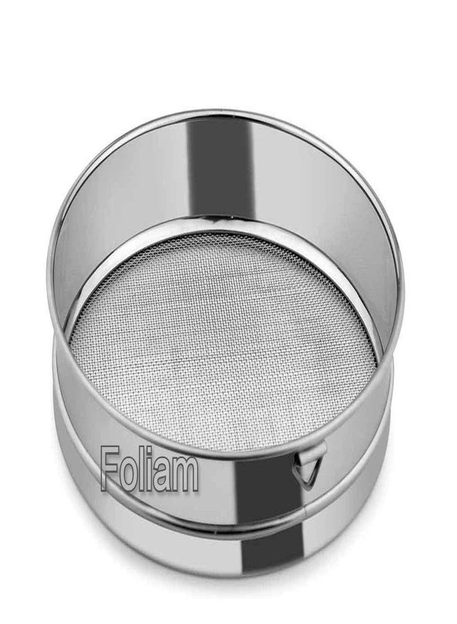 Foliam Stainless Steel Food Strainers (Atta Chalni) Flour Sieve Sifting Strainer Cake Sugar Baking Kitchen Tools Flatware Sets Sifters for Baking & Powdered Sugar-Silver - Image 1